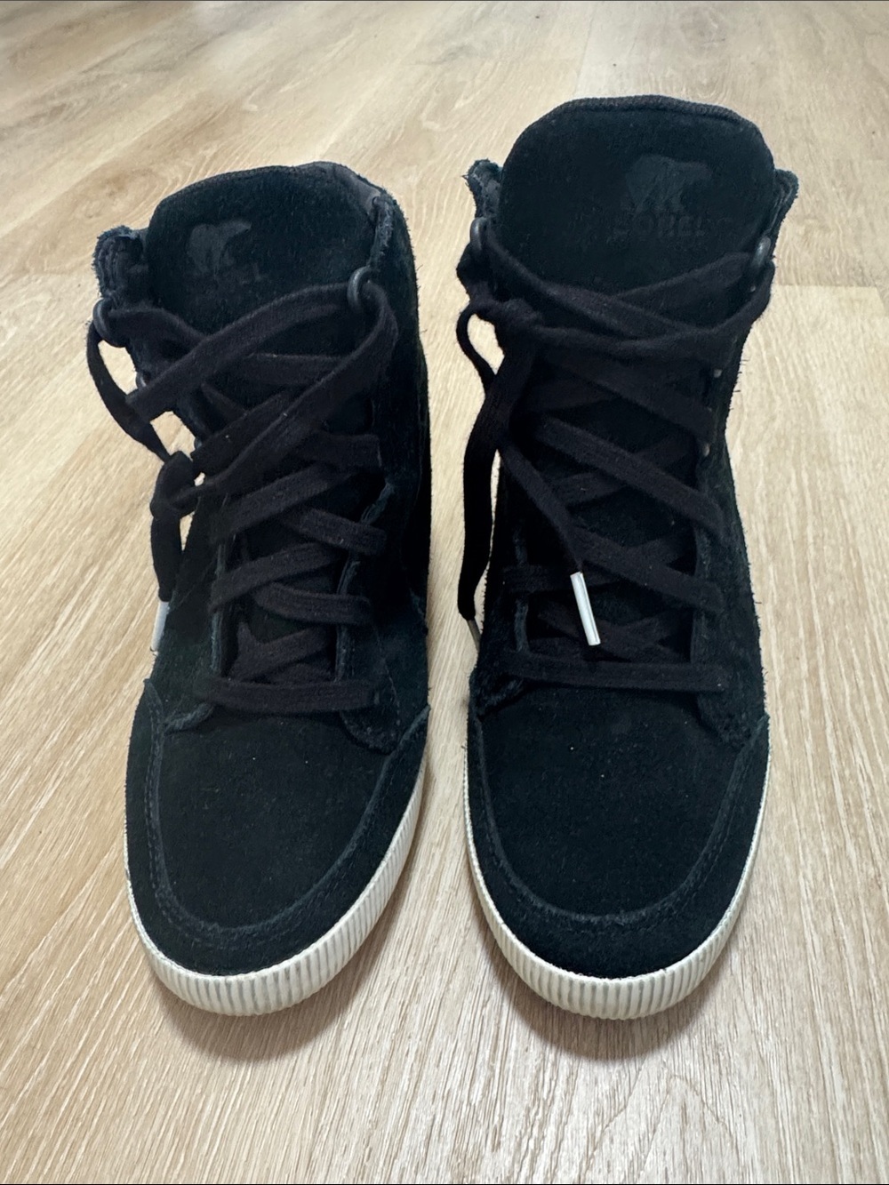 Sorel Black High-Top Suede Sneakers with White Rubber Sole